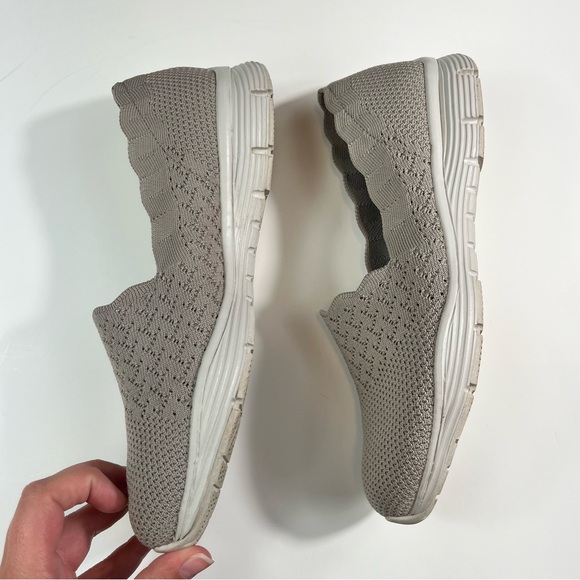Skechers Air-Cooled Memory Foam Stretch Knit Pull-On Scallop Trim Flats Taupe 8 - Picture 2 of 5